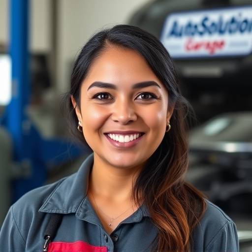 A smiling headshot of Maria Sanchez, the collision repair specialist at AutoSolutions Garage.