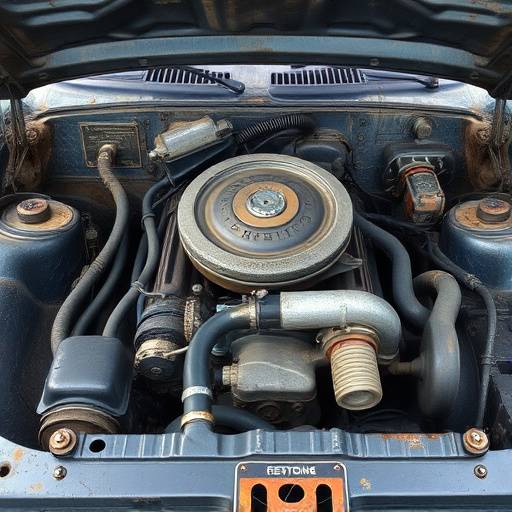 Before photo of an engine bay covered in grime and showing signs of wear, needing an overhaul.