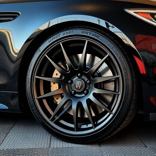 Close-up of a car with upgraded, stylish alloy wheels, enhancing its appearance and performance.