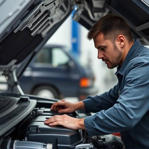 Mechanic using a diagnostic tool on a car engine